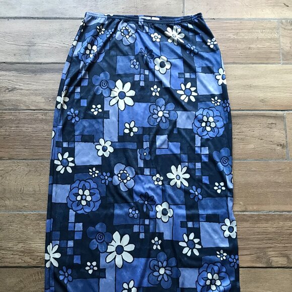 Y2K Floral Blue Skirt w slit - Picture 1 of 7